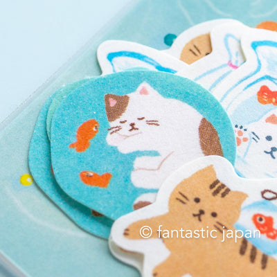 Washi flake stickers -cat and goldfish- / Furukawa paper