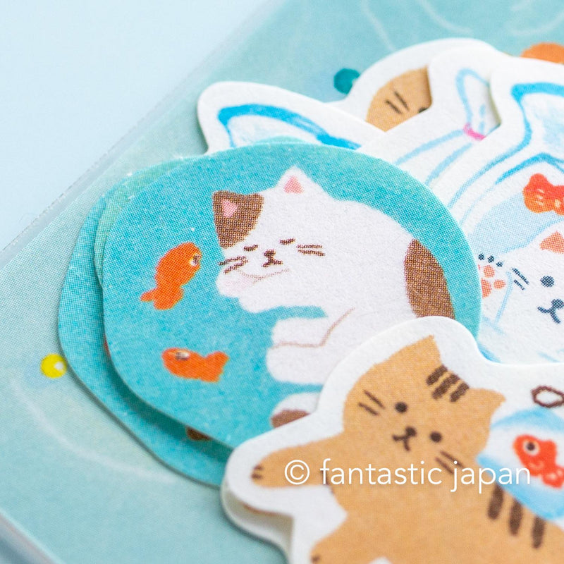 Washi flake stickers -cat and goldfish- / Furukawa paper