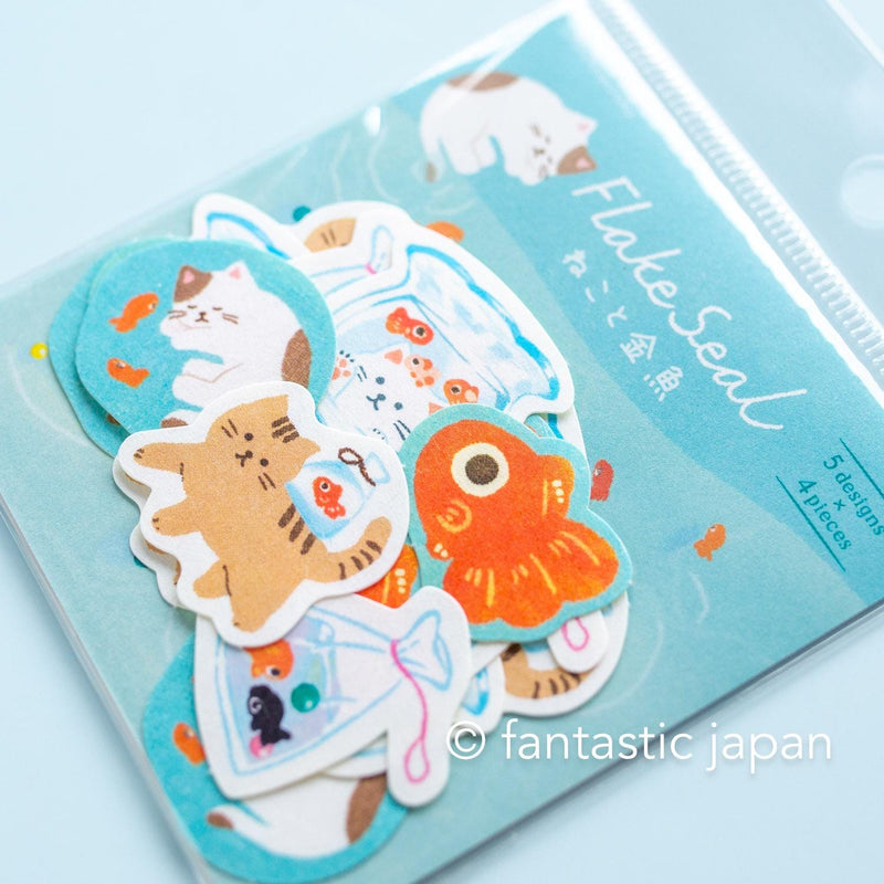 Washi flake stickers -cat and goldfish- / Furukawa paper