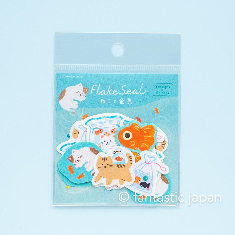 Washi flake stickers -cat and goldfish- / Furukawa paper