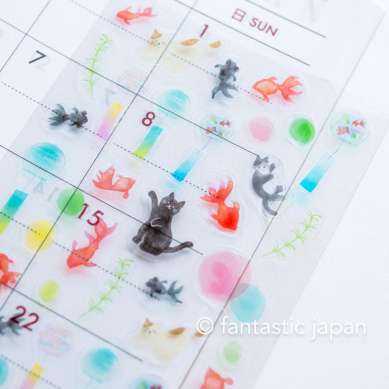 Clear sticker -Cats and goldfish- / Furukawa paper