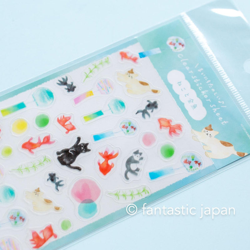 Clear sticker -Cats and goldfish- / Furukawa paper