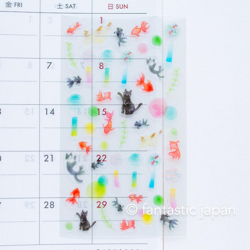 Clear sticker -Cats and goldfish- / Furukawa paper