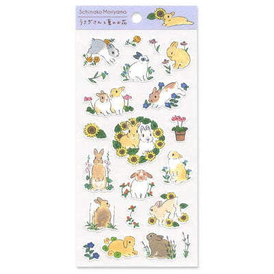 Schinako Moriyama washi sticker -Rabbits and summer flowers-