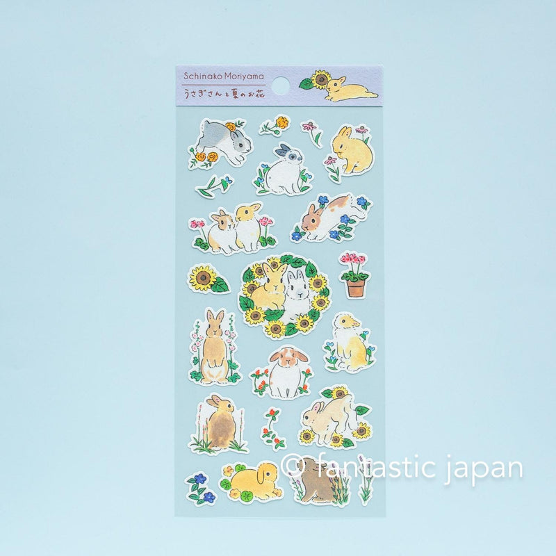 Schinako Moriyama washi sticker -Rabbits and summer flowers-