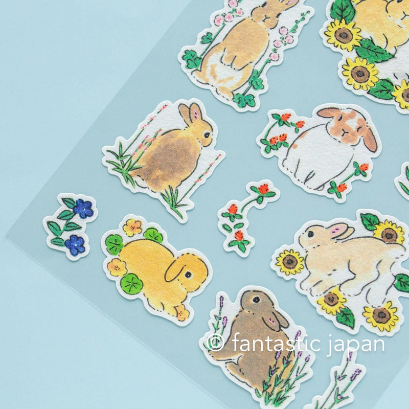Schinako Moriyama washi sticker -Rabbits and summer flowers-