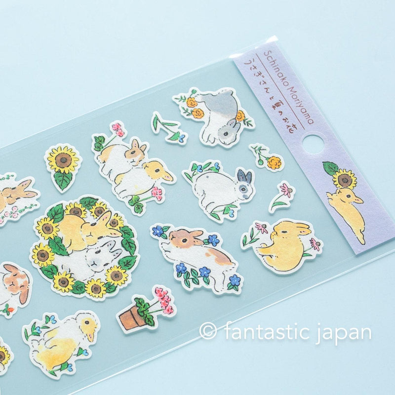 Schinako Moriyama washi sticker -Rabbits and summer flowers-