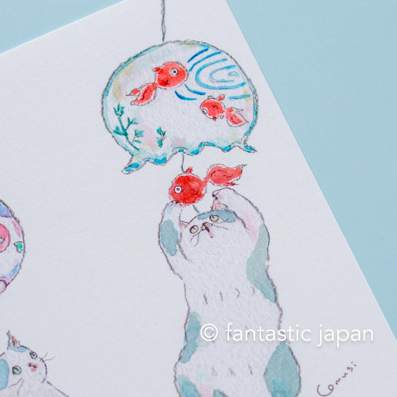 tocorocomugi post card -cat wind chime-
