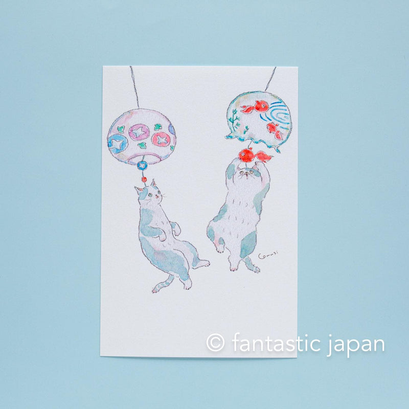 tocorocomugi post card -cat wind chime-