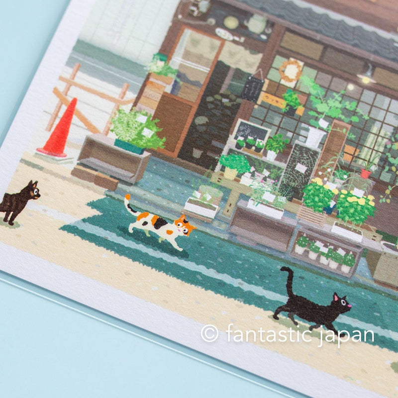 tabi-neko post card -flower shop in Kyoto-