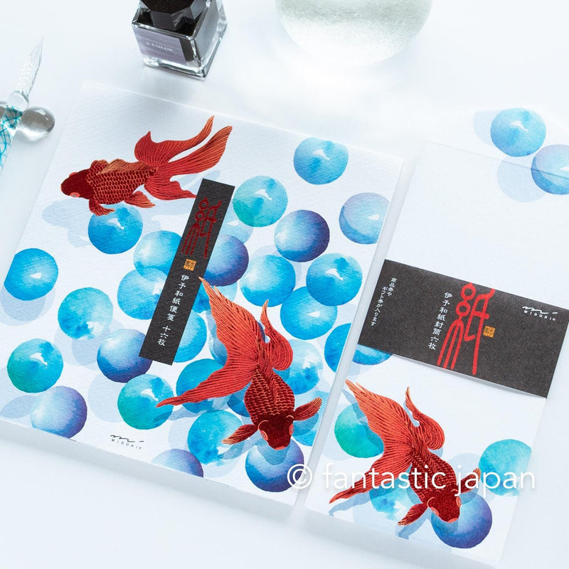 Japanese Iyo washi letter pad and envelops -goldfish and marbles-
