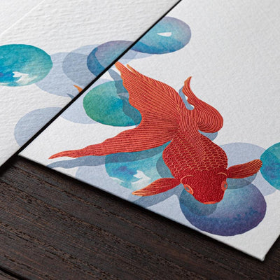 Japanese Iyo washi letter pad and envelops -goldfish and marbles-