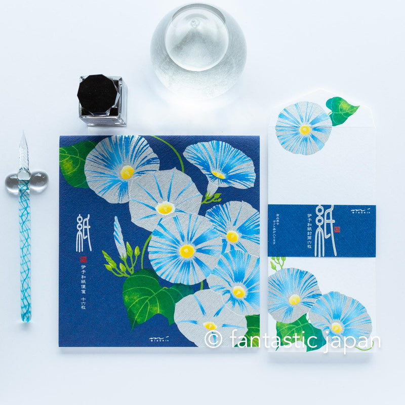 Japanese Iyo washi letter pad and envelops -morning glory-