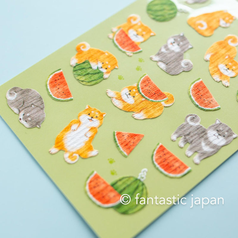 MIND WAVE summer washi sticker -shiba dog and watermelon-