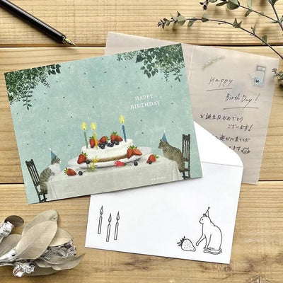 Birthday card -Cat and Birthday cake- by Akira Kusaka / cozyca pruducts