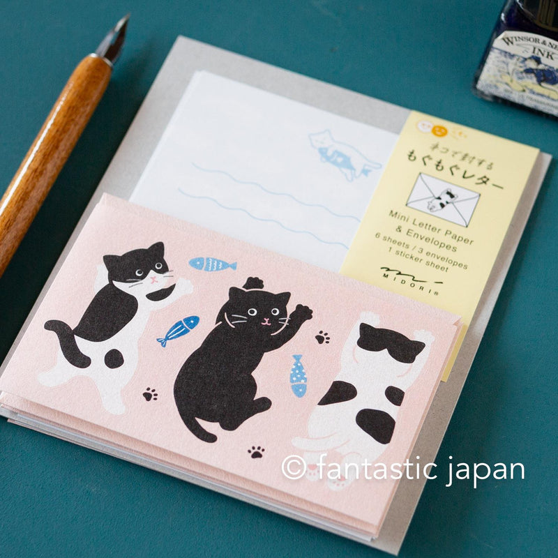 Midori mini letter set with sticker -cat-