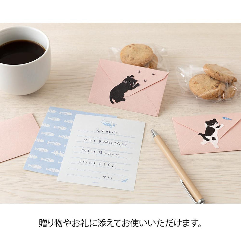 Midori mini letter set with sticker -cat-