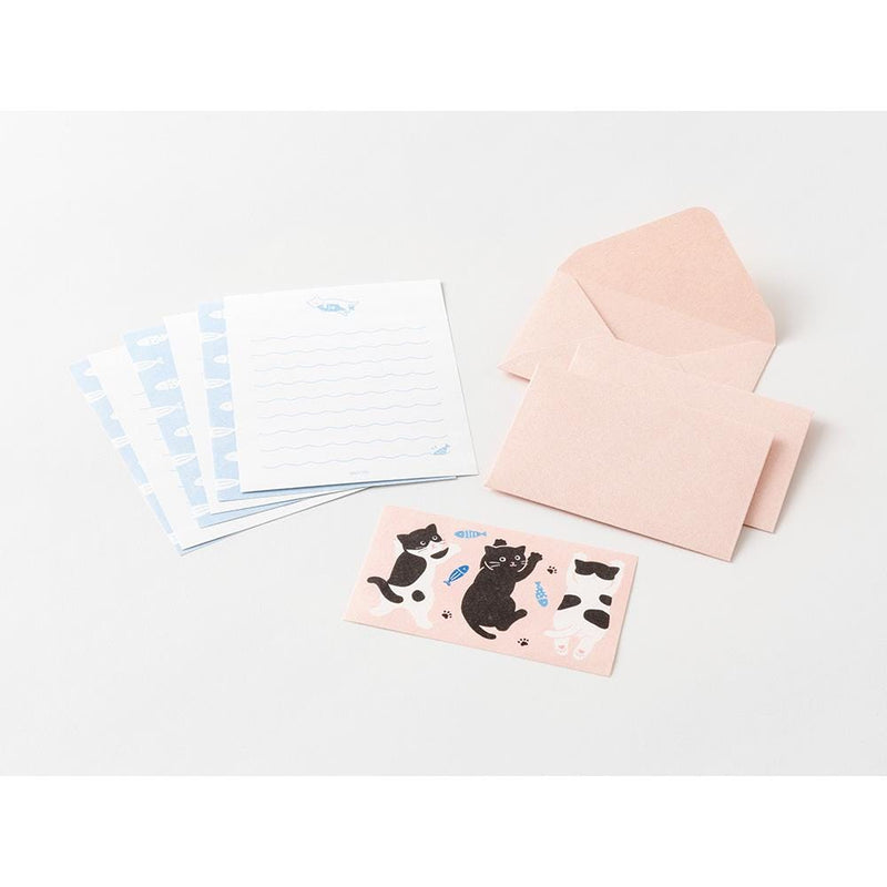 Midori mini letter set with sticker -cat-