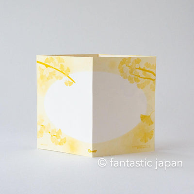 Autumn greeting card -ginkgo tree and  squirrel-