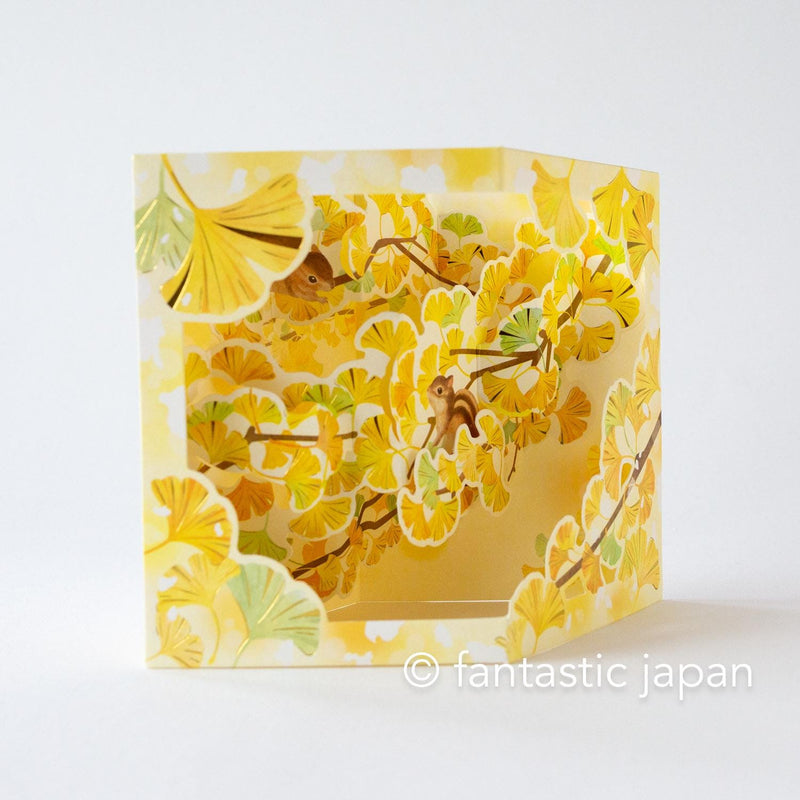 Autumn greeting card -ginkgo tree and  squirrel-
