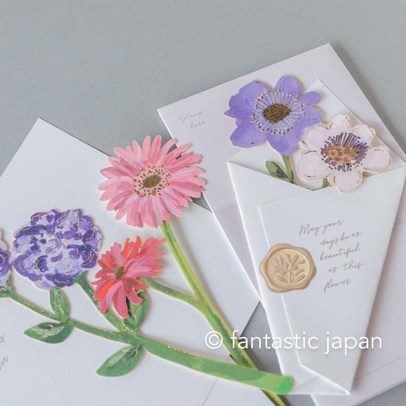 flower market greeting card -anemone, eustorma, gerbera-