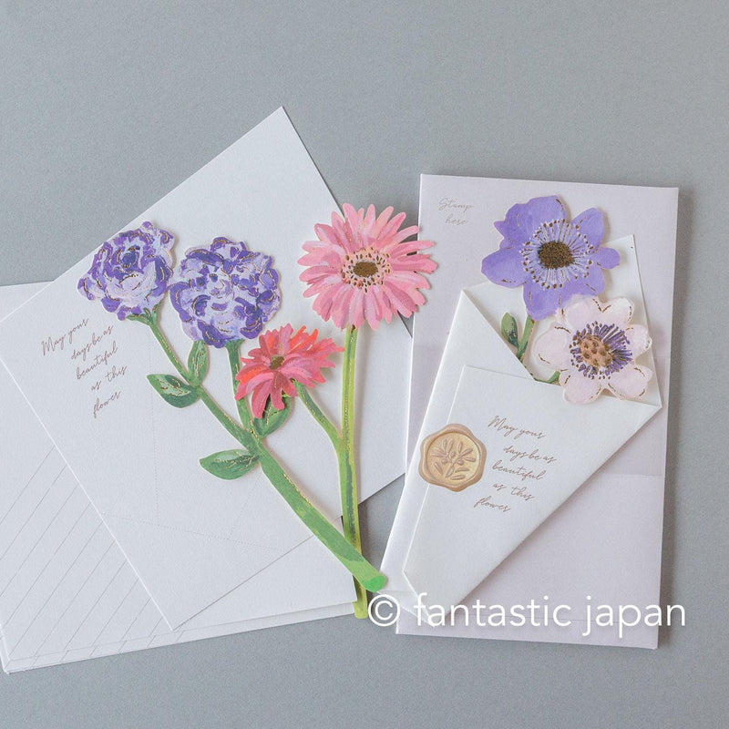 flower market greeting card -anemone, eustorma, gerbera-