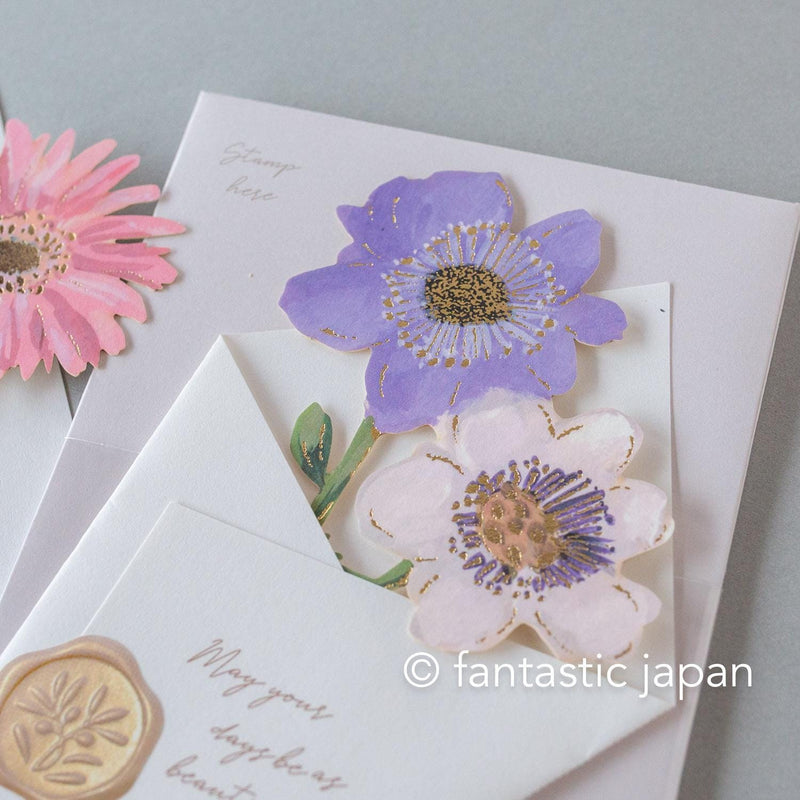 flower market greeting card -anemone, eustorma, gerbera-