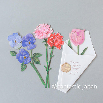 flower market greeting card -tulip, carnation, pansy-