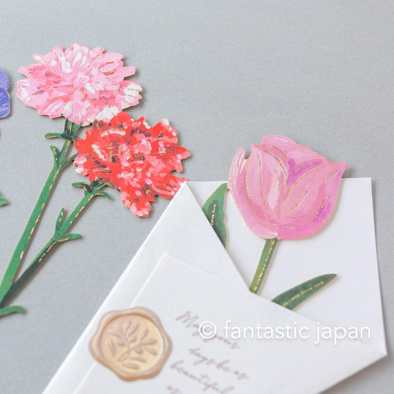 flower market greeting card -tulip, carnation, pansy-