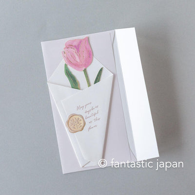 flower market greeting card -tulip, carnation, pansy-