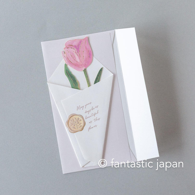flower market greeting card -tulip, carnation, pansy-