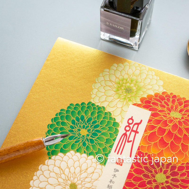 Japanese Iyo washi letter pad and envelops -pompon chrysanthemum-