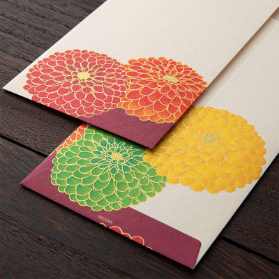 Japanese Iyo washi letter pad and envelops -pompon chrysanthemum-