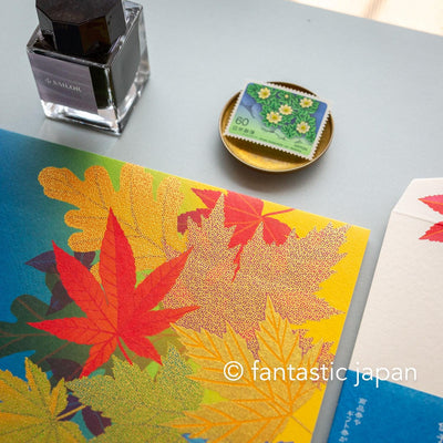 Japanese Iyo washi letter pad and envelops -Fallen Leaves-