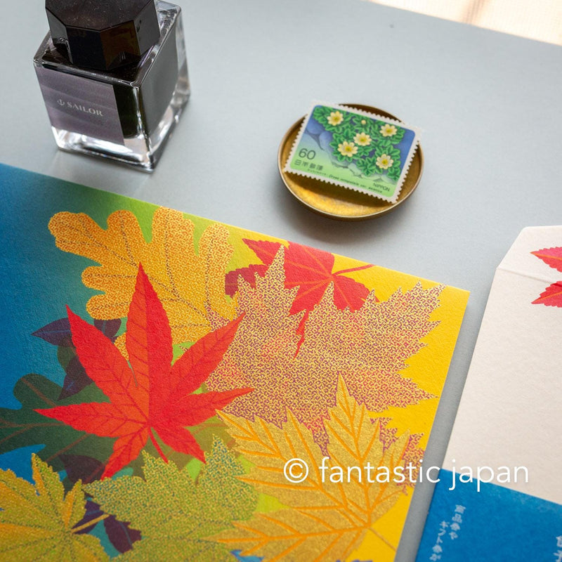 Japanese Iyo washi letter pad and envelops -Fallen Leaves-