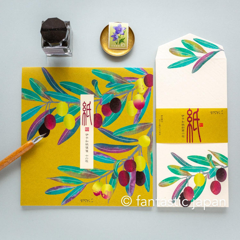 Japanese Iyo washi letter pad and envelops -olive-