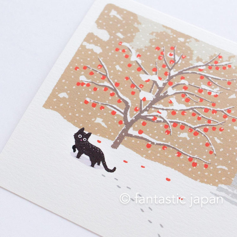 tabi-neko post card -chased by a pheasant-
