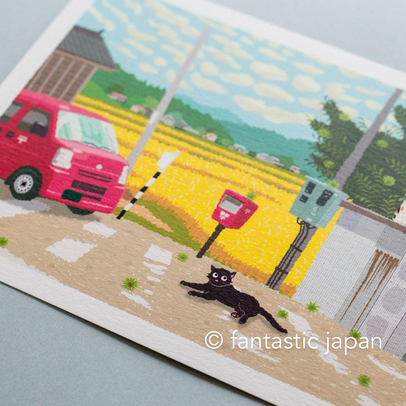 tabi-neko post card -The Chestnut Tree and the Mail Truck-