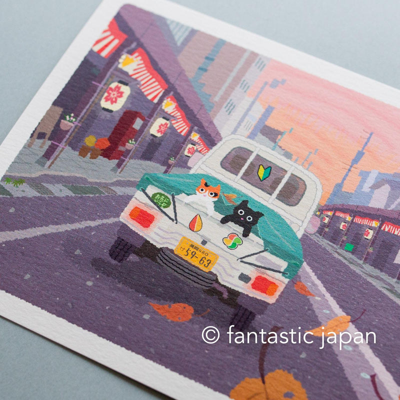 tabi-neko post card -Twilight at the Autumn Festival-