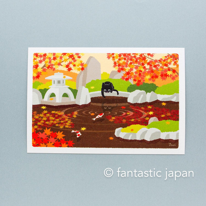 tabi-neko post card -Carp in the autumn garden-