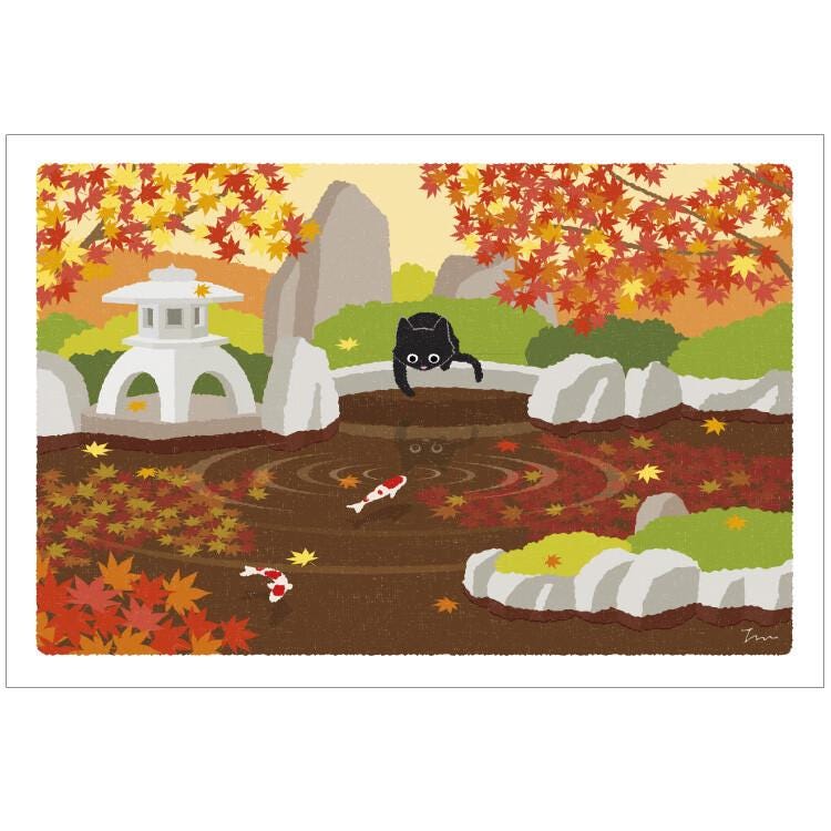 tabi-neko post card -Carp in the autumn garden-