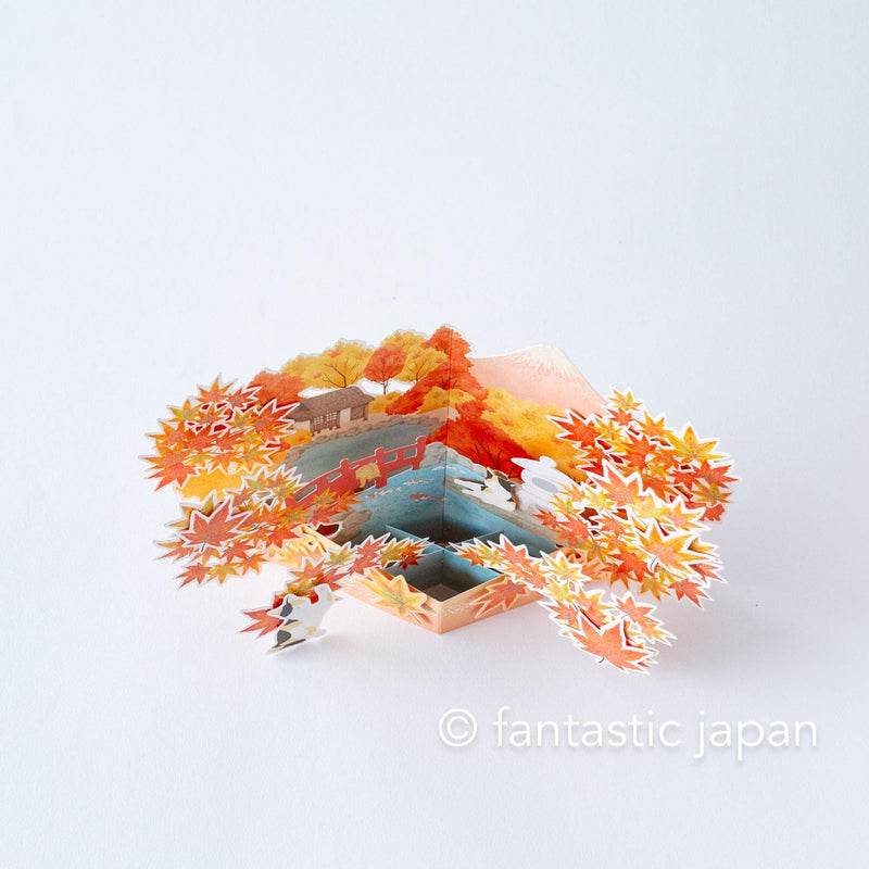 Autumn pop up card -Japanese garden and mount Fuji-