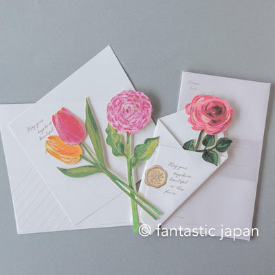 flower market greeting card -rose, mum, tulip-