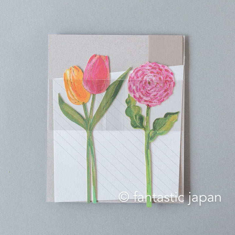 flower market greeting card -rose, mum, tulip-