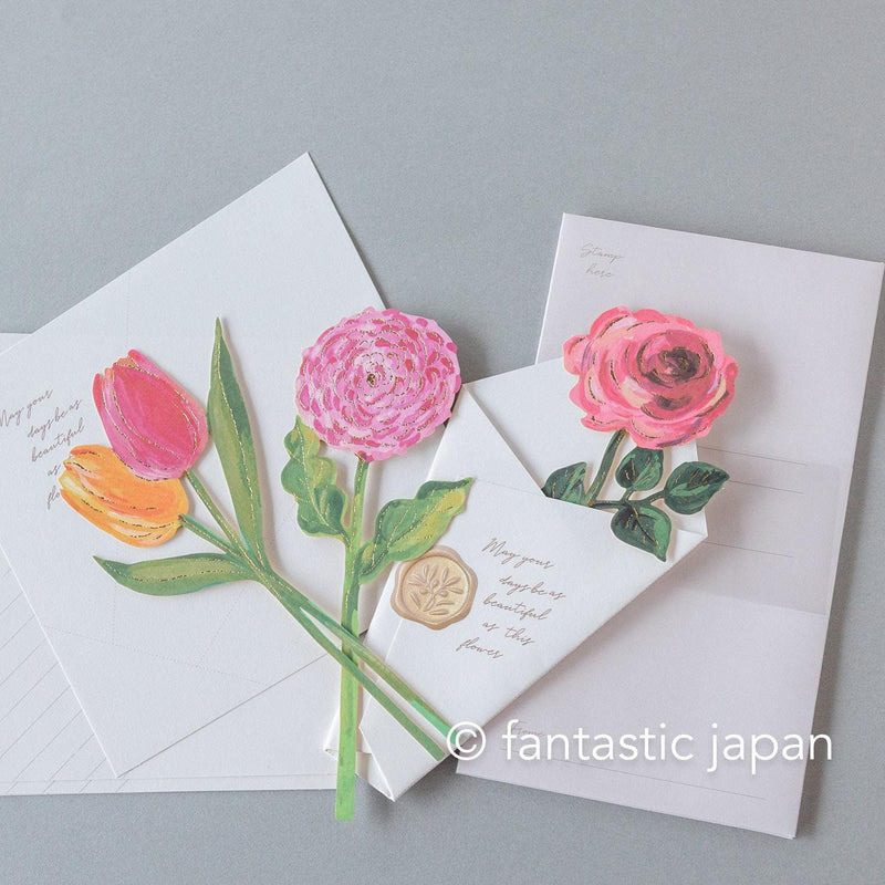 flower market greeting card -rose, mum, tulip-