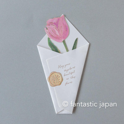 flower market greeting card -tulip, carnation, pansy-