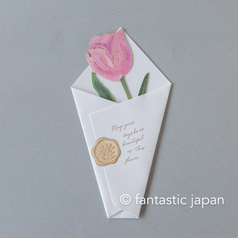 flower market greeting card -tulip, carnation, pansy-
