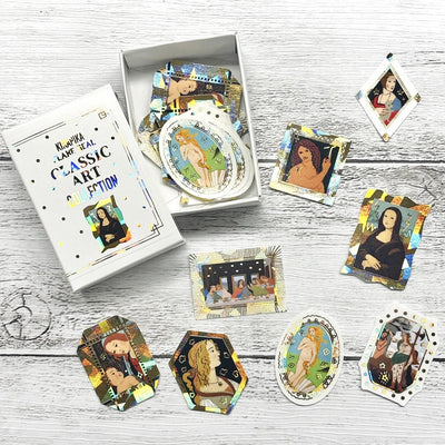 Flake stickers in a match box / classic art collection/ Leonardo da Vinci , Botticelli