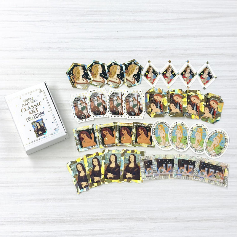 Flake stickers in a match box / classic art collection/ Leonardo da Vinci , Botticelli