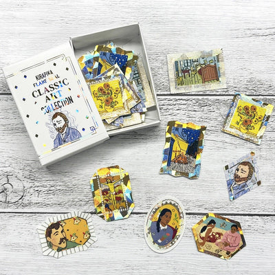 Flake stickers in a match box / classic art collection/ Van Gogh , Gauguin
